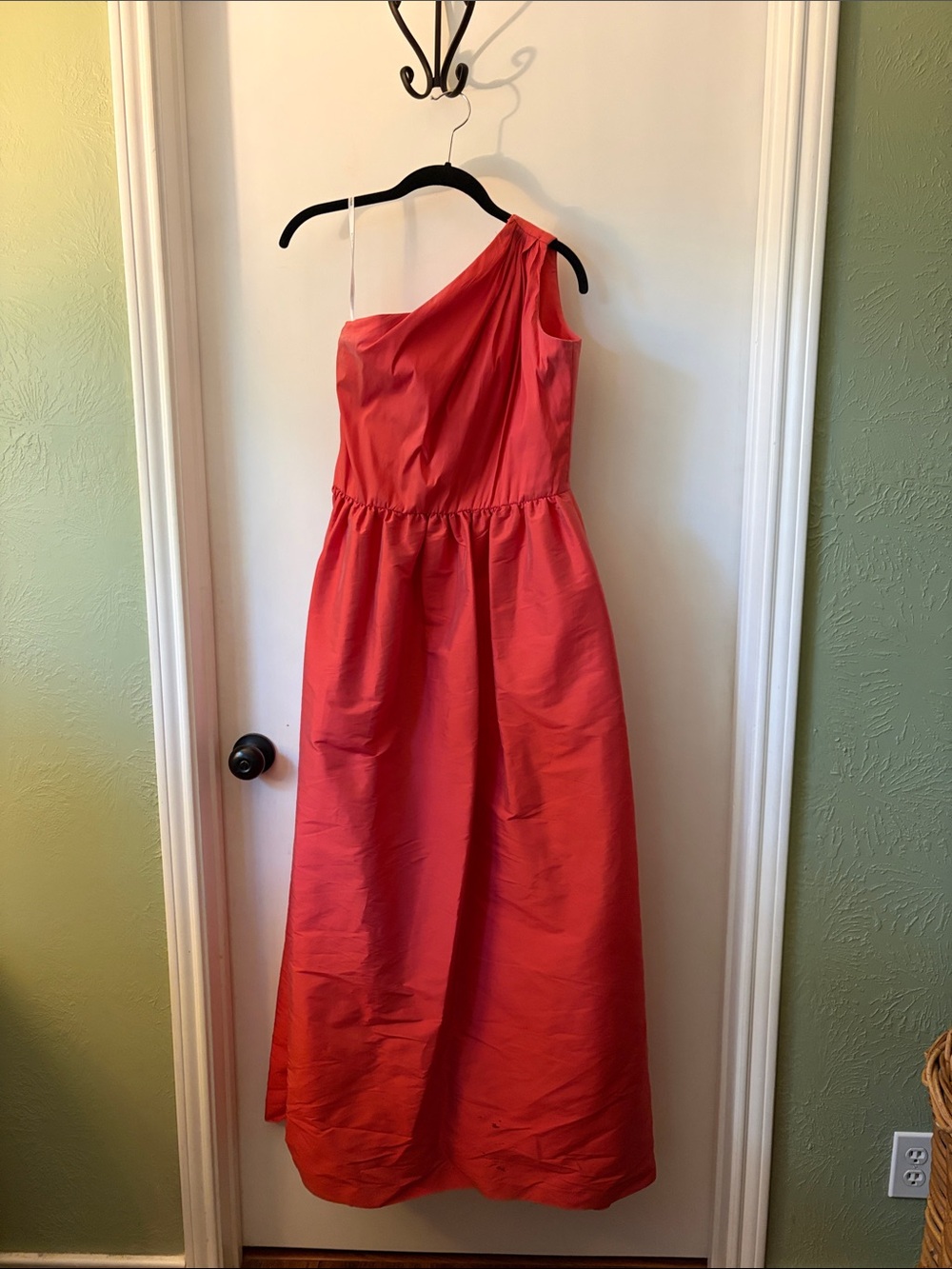 ALFRED SUNG One-Shoulder Coral-Red Evening Gown
